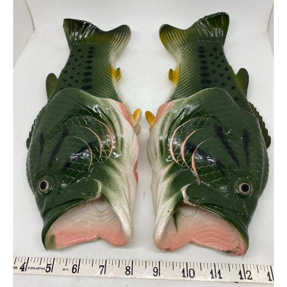 Bass Fish Sandals Rivers Edge Sz 11/12 Adult Non Slip Hand Painted Fisher Stream - Picture 1 of 9